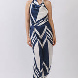 Satin Halter Neck Top & Wide-Leg Pants Set with Tie Detail