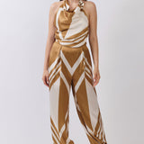 Satin Halter Neck Top & Wide-Leg Pants Set with Tie Detail
