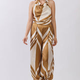 Satin Halter Neck Top & Wide-Leg Pants Set with Tie Detail