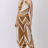 Satin Halter Neck Top & Wide-Leg Pants Set with Tie Detail