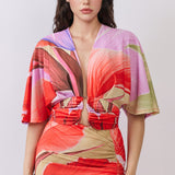 Short Dolman Sleeve Cropped Top & Ruched Slit Skirt Two-Piece Set