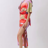 Short Dolman Sleeve Cropped Top & Ruched Slit Skirt Two-Piece Set
