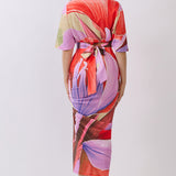 Short Dolman Sleeve Cropped Top & Ruched Slit Skirt Two-Piece Set