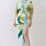 Short Dolman Sleeve Cropped Top & Ruched Slit Skirt Two-Piece Set