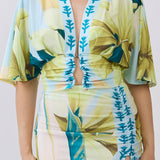 Short Dolman Sleeve Cropped Top & Ruched Slit Skirt Two-Piece Set
