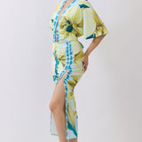Short Dolman Sleeve Cropped Top & Ruched Slit Skirt Two-Piece Set