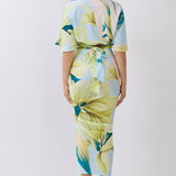 Short Dolman Sleeve Cropped Top & Ruched Slit Skirt Two-Piece Set