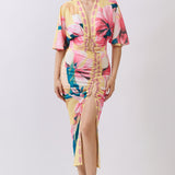 Short Dolman Sleeve Cropped Top & Ruched Slit Skirt Two-Piece Set