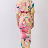 Short Dolman Sleeve Cropped Top & Ruched Slit Skirt Two-Piece Set