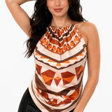 Geometric Print Halter Scarf Top