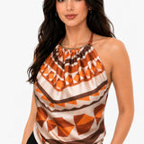 Geometric Print Halter Scarf Top