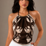 Satin Floral Print Halter Top