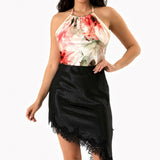 Floral Satin Halter Scarf Top