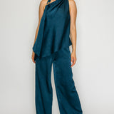 Draped Halter Top & Satin Wide Leg Pants