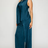 Draped Halter Top & Satin Wide Leg Pants