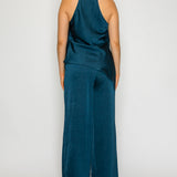 Draped Halter Top & Satin Wide Leg Pants