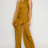 Draped Halter Top & Satin Wide Leg Pants