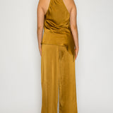 Draped Halter Top & Satin Wide Leg Pants