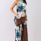 Floral Halter Top & Wide-Leg Pants Set