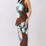 Floral Halter Top & Wide-Leg Pants Set
