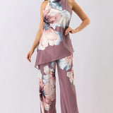 Floral Halter Top & Wide-Leg Pants Set