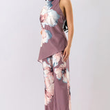 Floral Halter Top & Wide-Leg Pants Set