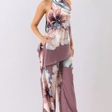 Floral Halter Top & Wide-Leg Pants Set
