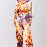 Floral Satin Blouse & Wide Pants Set