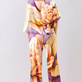 Floral Satin Blouse & Wide Pants Set