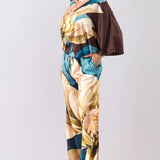 Floral Satin Blouse & Wide Pants Set
