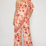 Floral One-Shoulder Top & Wide Leg Pants Set