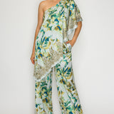 Floral One-Shoulder Top & Wide Leg Pants Set