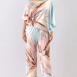 Floral Satin Blouse & Wide Pants Set