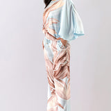 Floral Satin Blouse & Wide Pants Set