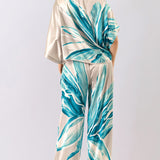 Floral Satin Blouse & Wide Pants Set