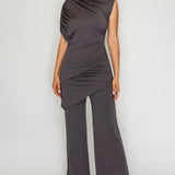 Asymmetric Ruched Top & Draped Overlay Wide-Leg Pants Set