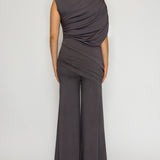 Asymmetric Ruched Top & Draped Overlay Wide-Leg Pants Set