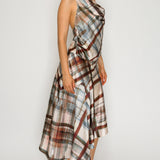 Printed Satin Halter Top with Gold Ring & Asymmetrical Midi Skirt