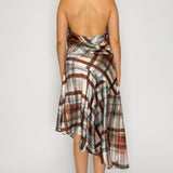 Printed Satin Halter Top with Gold Ring & Asymmetrical Midi Skirt
