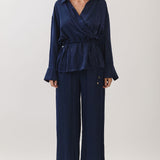 Soft Drape Wrap Blouse & Wide Leg Pants Set