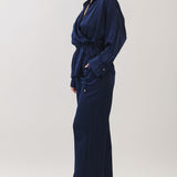 Soft Drape Wrap Blouse & Wide Leg Pants Set