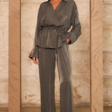 Soft Drape Wrap Blouse & Wide Leg Pants Set