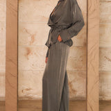 Soft Drape Wrap Blouse & Wide Leg Pants Set