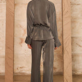 Soft Drape Wrap Blouse & Wide Leg Pants Set