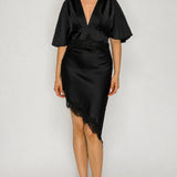V-Neck Draped Lace Top & Asymmetrical Midi Skirt