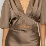 V-Neck Draped Lace Top & Asymmetrical Midi Skirt
