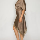 V-Neck Draped Lace Top & Asymmetrical Midi Skirt