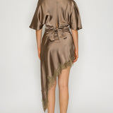 V-Neck Draped Lace Top & Asymmetrical Midi Skirt