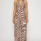 Zebra Print Halter Peplum Top & Wide-Leg Pant Set