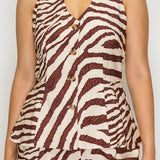 Zebra Print Halter Peplum Top & Wide-Leg Pant Set